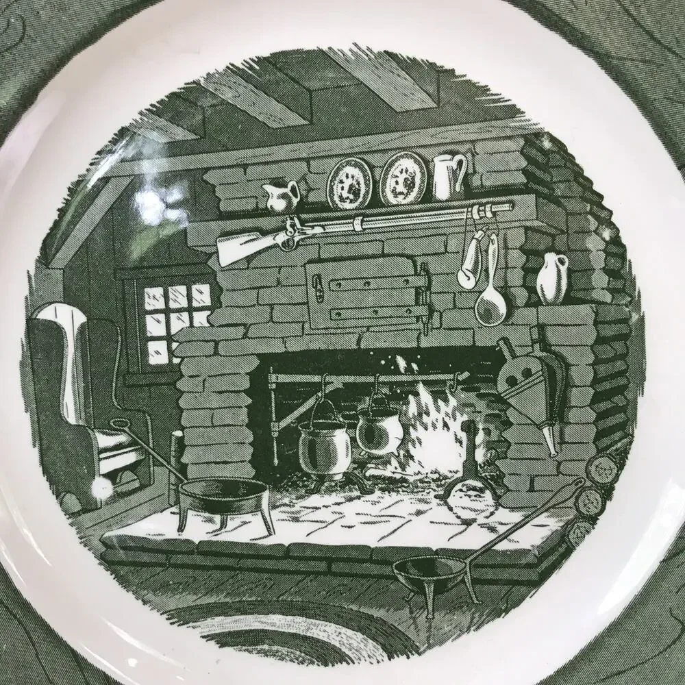 Vintage Colonial Homestead Royal China Green Transferware Dinner Plate 10